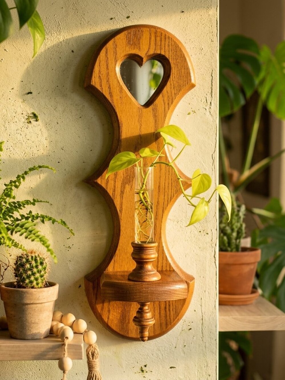 Vintage Handmade Wood Wall Sconce Candle Holder Heart Cottagecore Country Farm